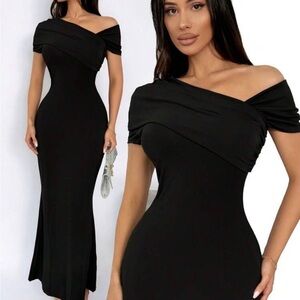 Off-Shoulder Black short sleeve Dress